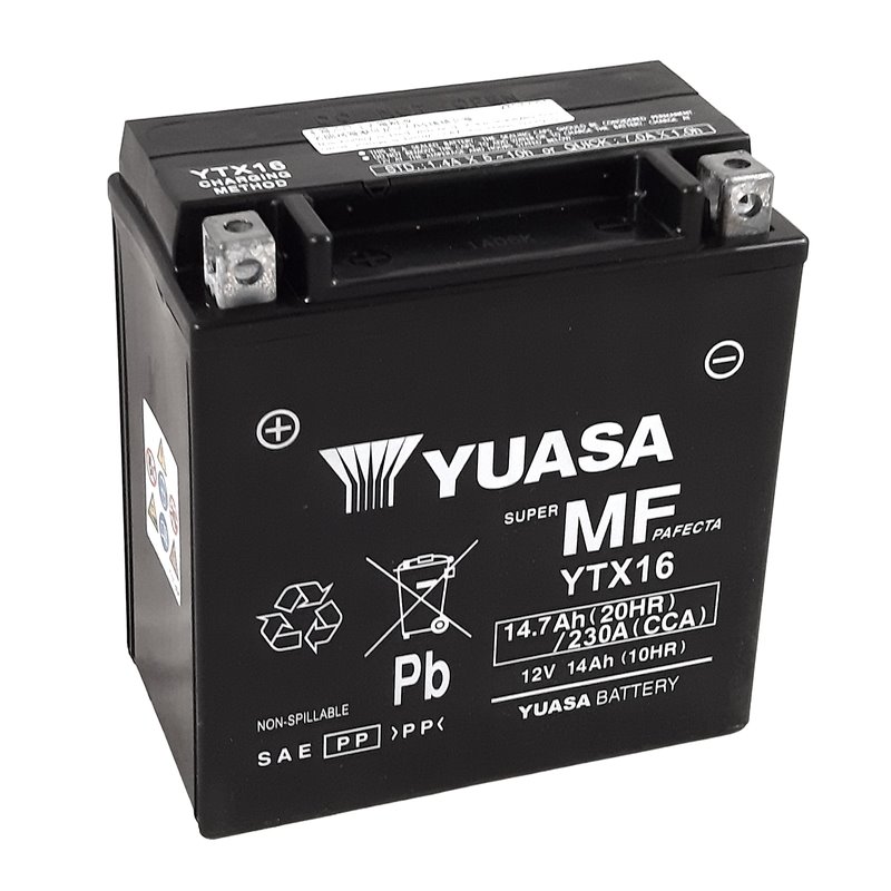 Batterie YUASA W/C sans entretien activée usine - YTX16 FA Batterie YUASA W/C sans entretien activée usine - YTX16 FA