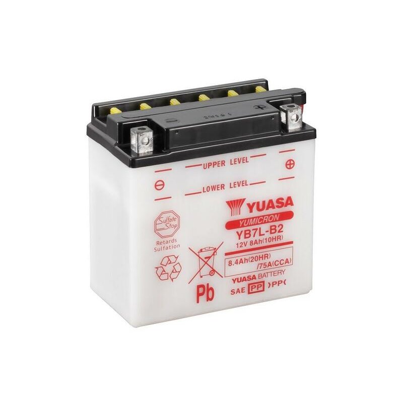 Batterie YUASA conventionnelle sans pack acide - YB7L-B2 Batterie YUASA conventionnelle sans pack acide - YB7L-B2